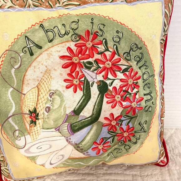 Gardens Angel Bug Decorative Pillow With Red Floral Design & Green Backing - Picture 3 of 8